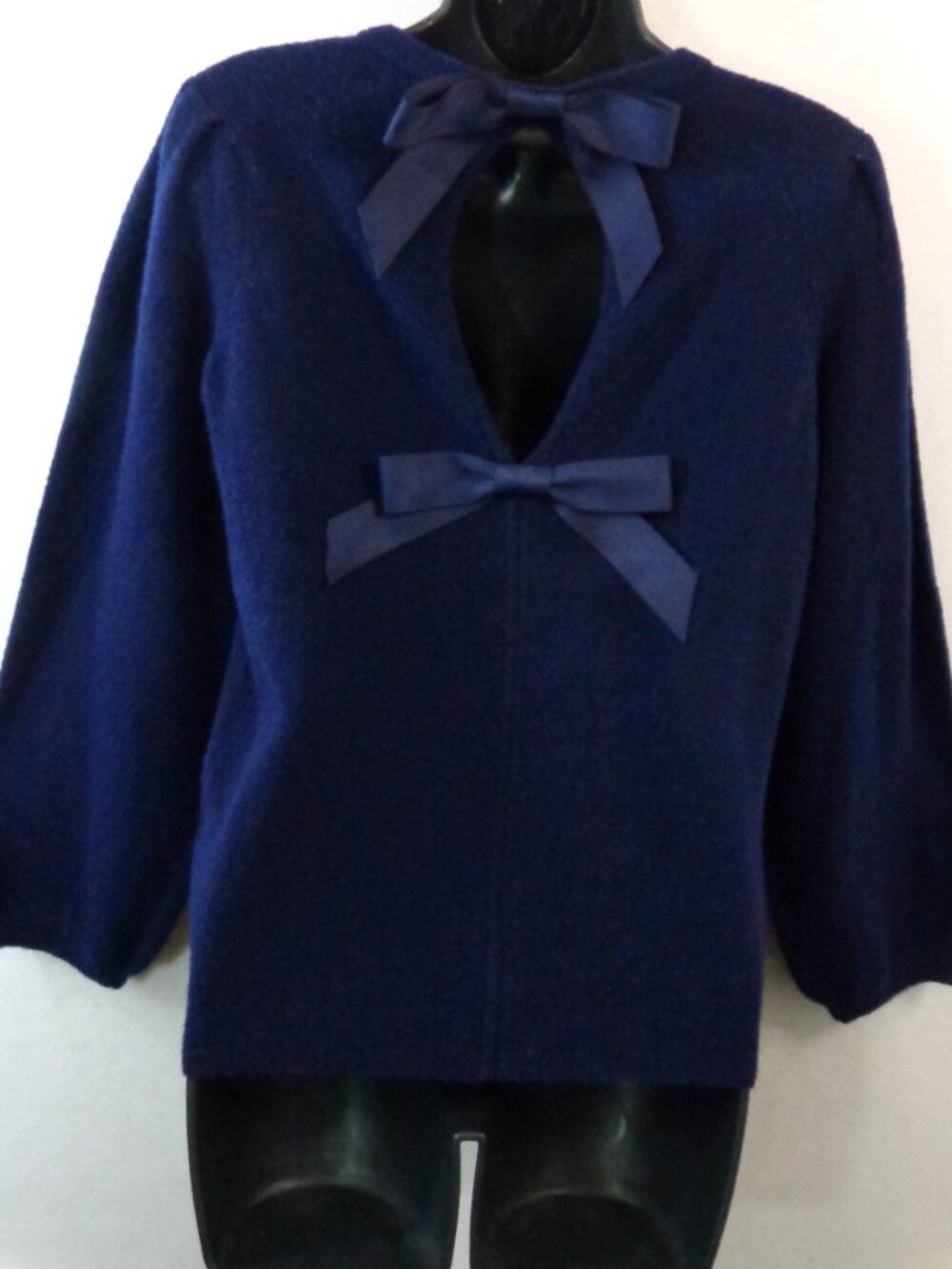 Vineyard Vines Sweater Women's S Blue Fine Merino Wool Blend Open Back With Bows